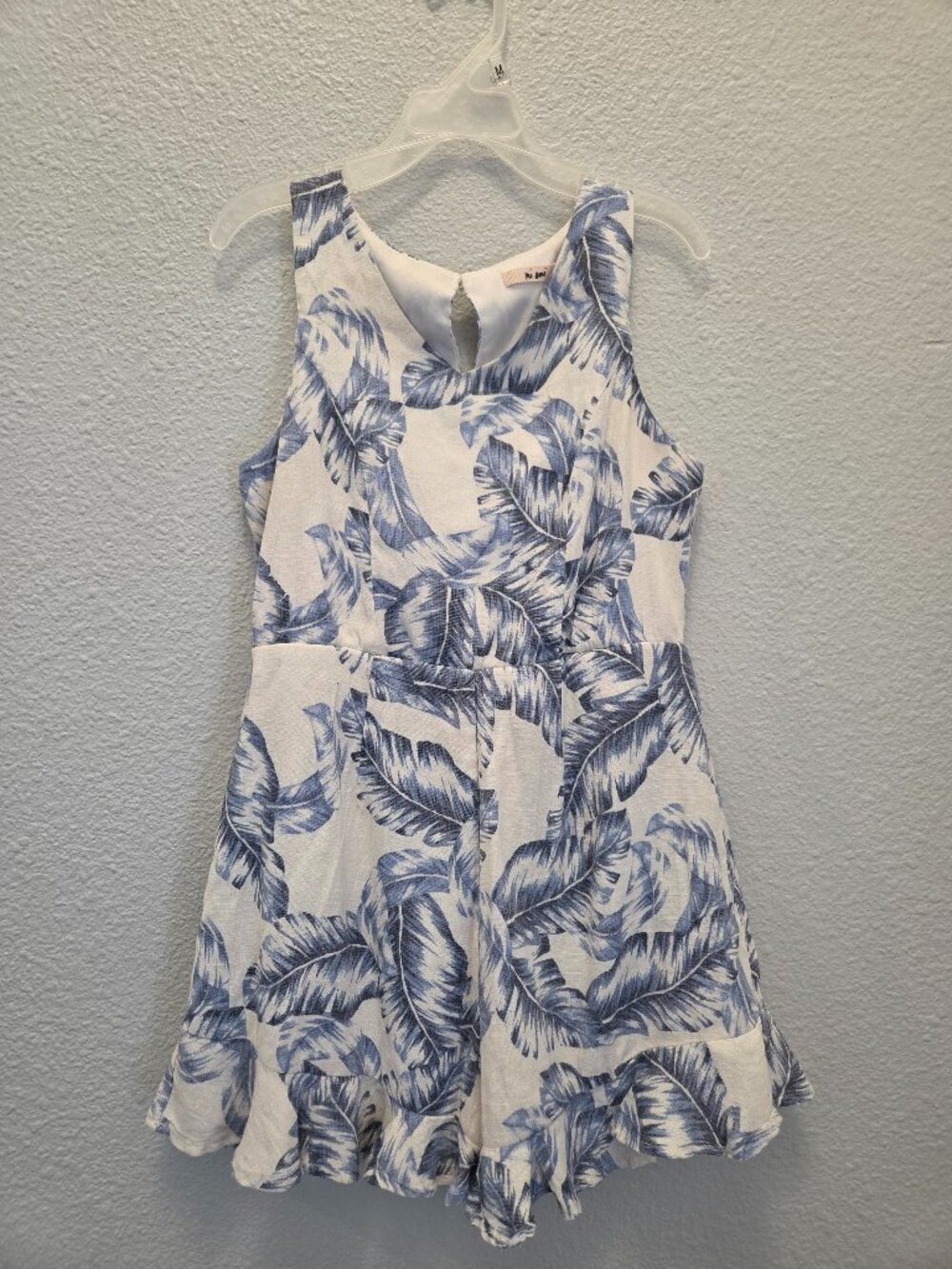 Mi Ami Girls Tropical Leaf Romper White Blue Size 12